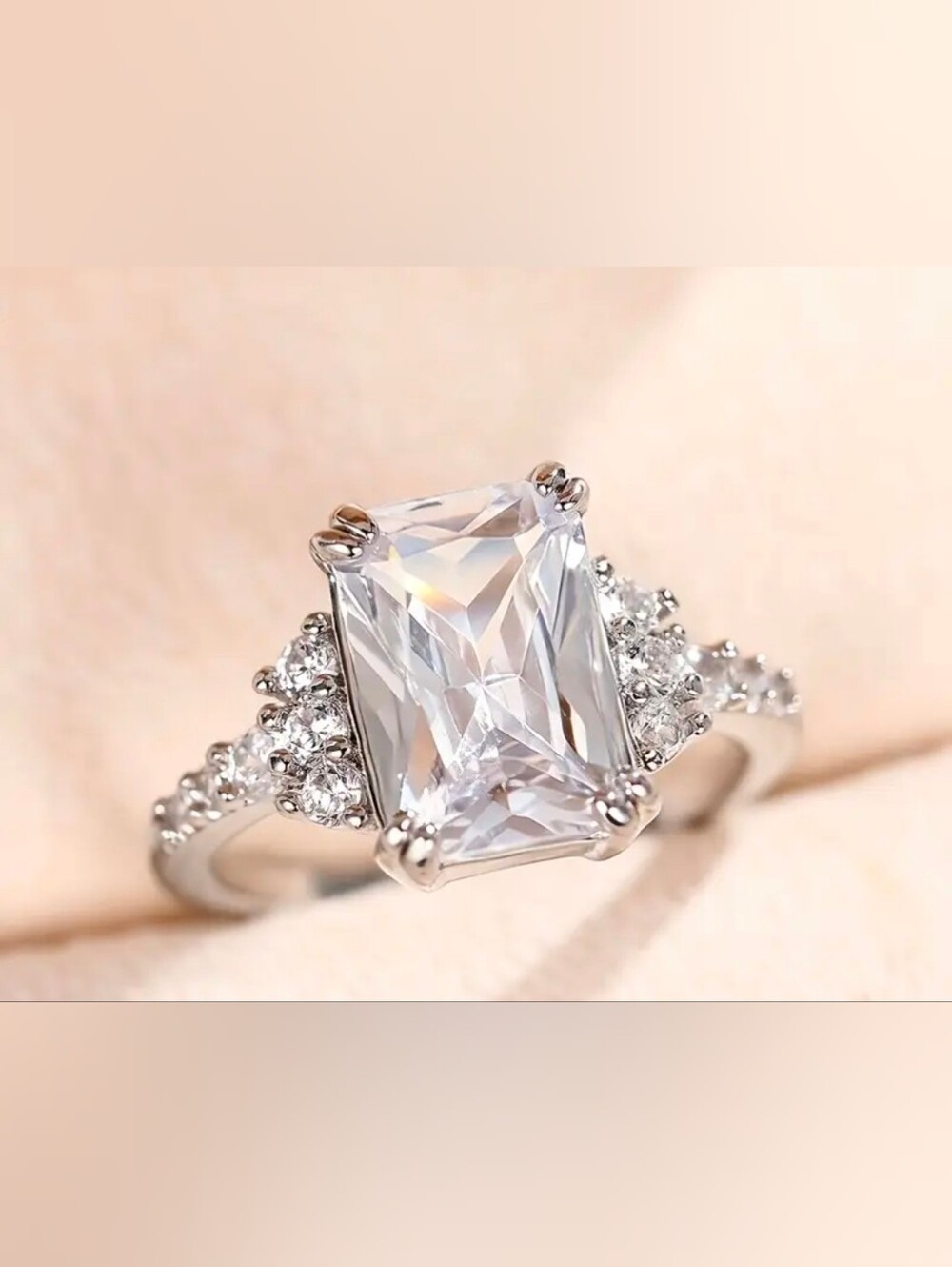 $8 Each Or Bundle 5/$20 Sterling Silver Clear CZ Emerald-Cut Ring